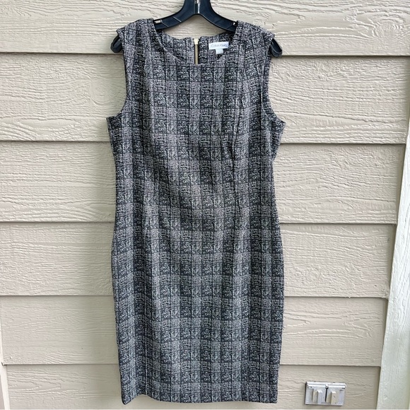 Calvin Klein Dress Sz 12 Black White‎ Plaid Stretch Sheath Dark Academia Career - Picture 11 of 11